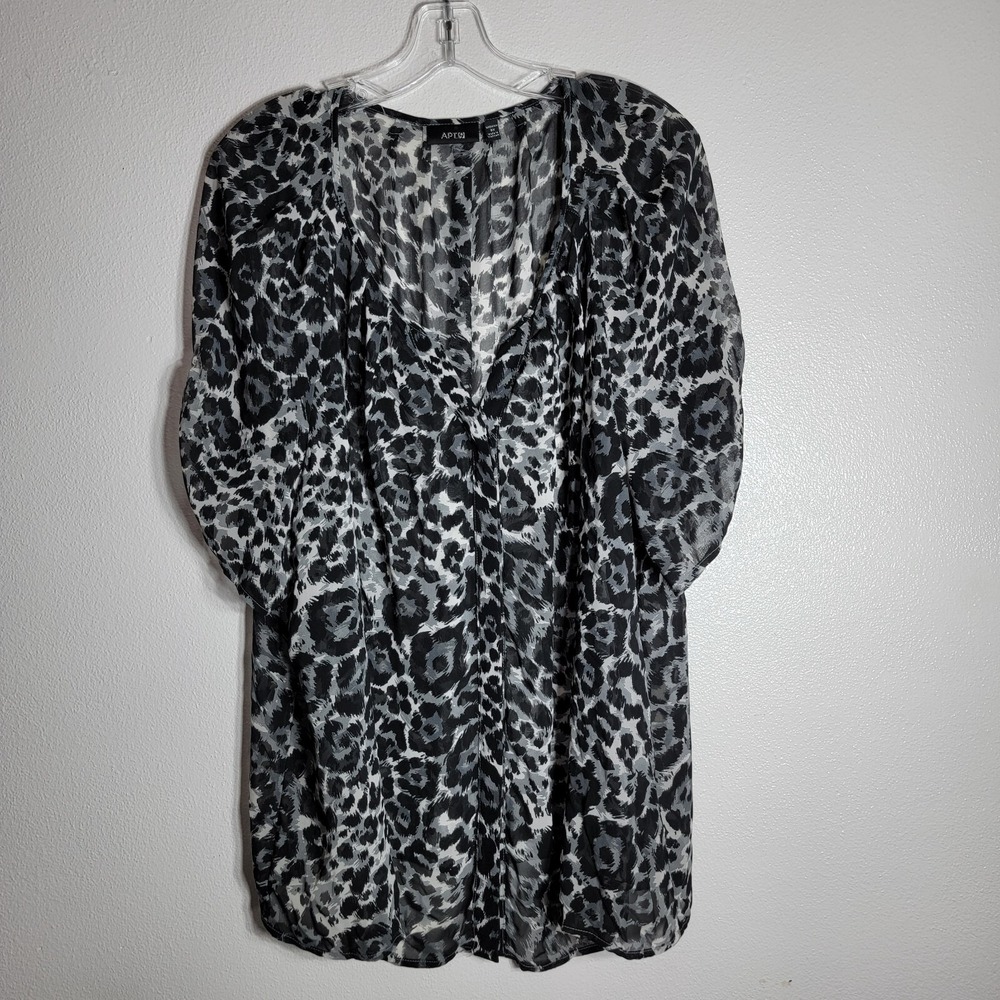 Apt 9 Grey Leopard Top Plus Size 3X Short‎ Sleeve Sheer Pullover Lightweight